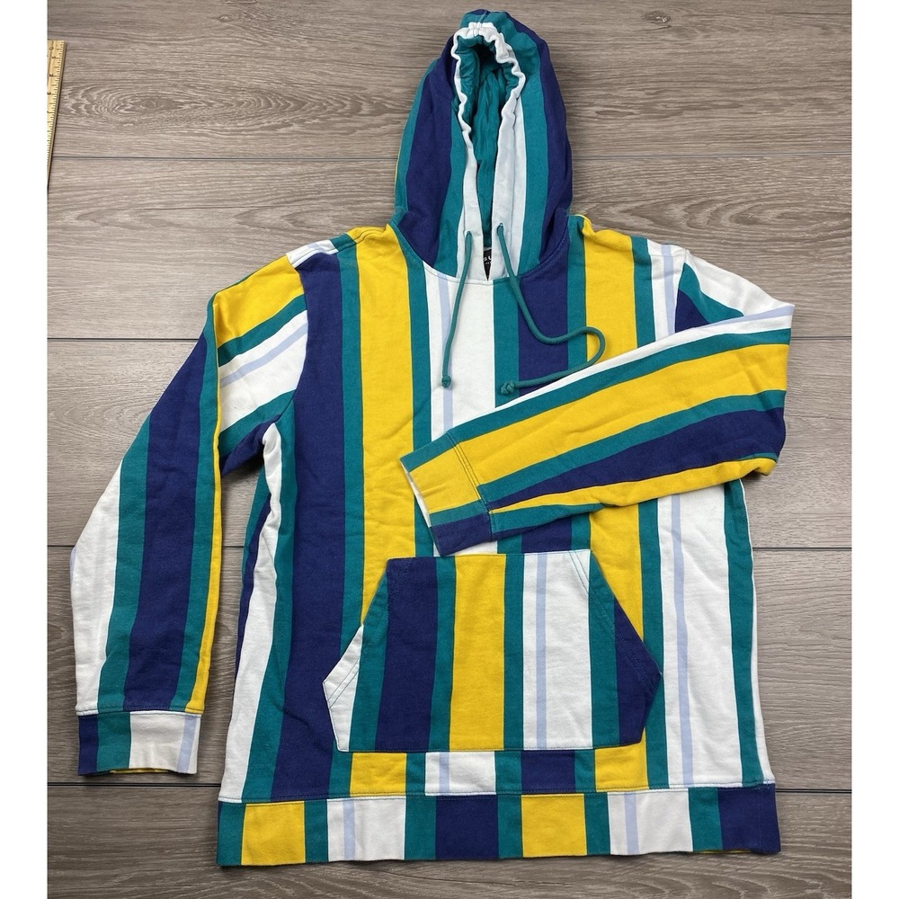 PacSun Mens Hoodie Vertical Striped Yellow Blue Green White M